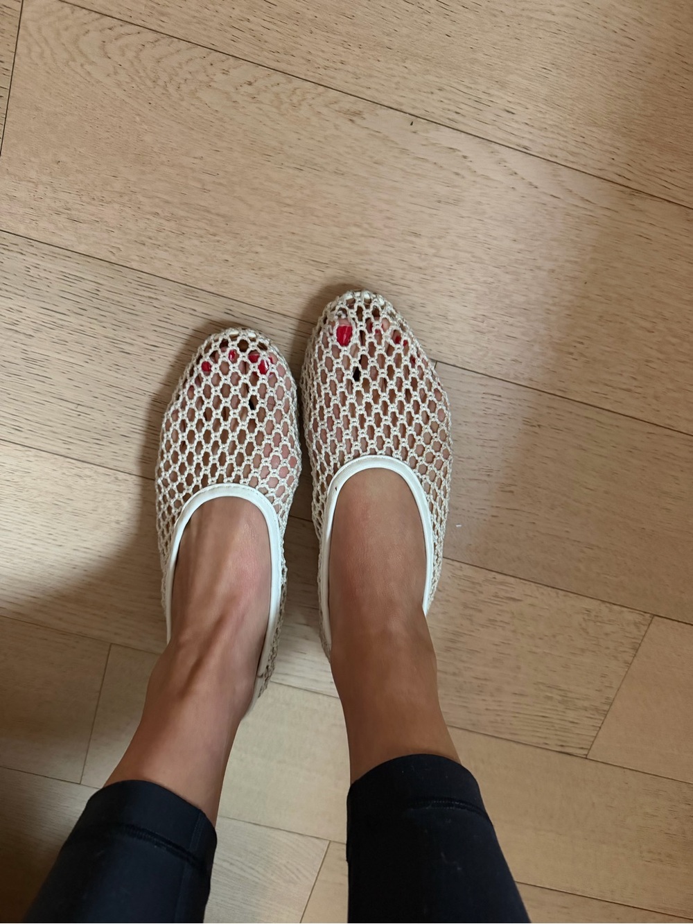 STAUD Off-White Mesh Ballet Flats